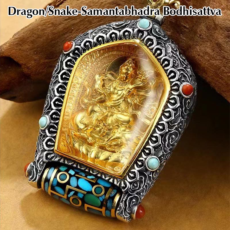 Tibet Chinese Zodiac Natal Buddha Thangka Prosperity Rotatable Dzi Bead Necklace Pendant - Image 7