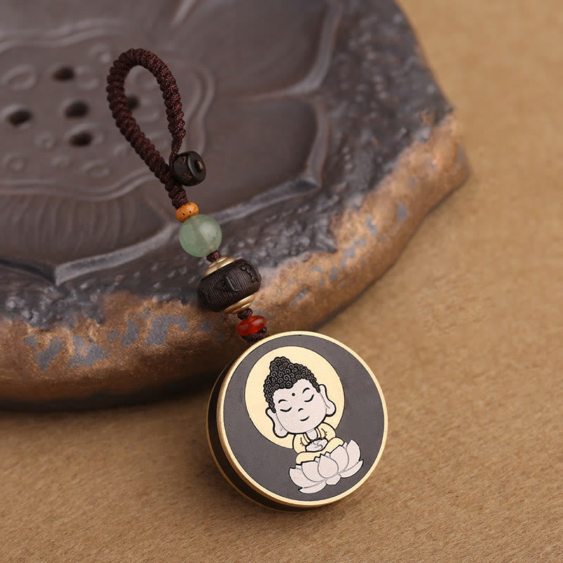 Ebony Wood Rosewood Buddha Avalokitesvara Om Mani Padme Hum Balance Car Key Chain Decoration - Image 3