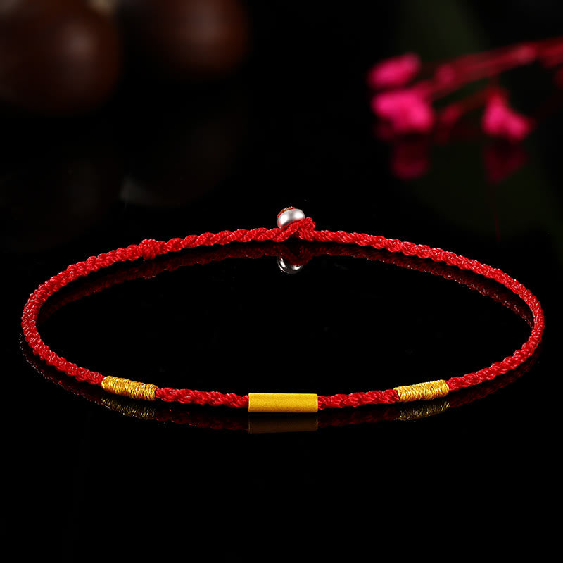 999 Gold Bead Handmade Four Thread Wishful Knots Braided Protection Bracelet