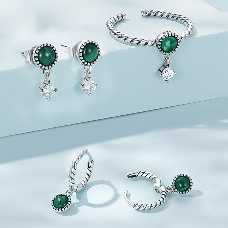 925 Sterling Silver Round Malachite Anti-Anxiety Drop Earrings - Image 8