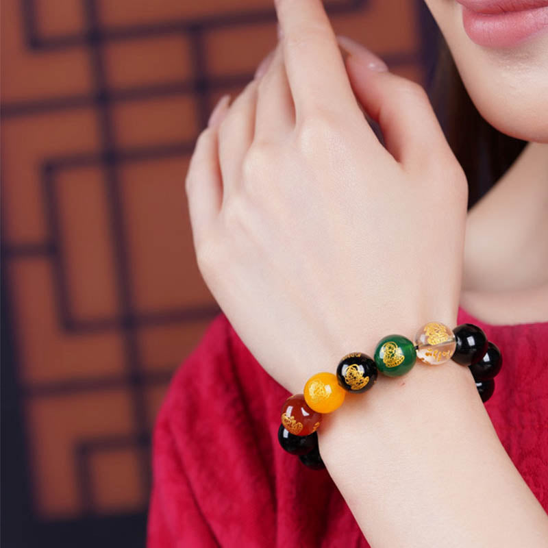 Gold Sheen Obsidian Rainbow Obsidian Black Obsidian Five Directions Gods of Wealth Bracelet - Image 13