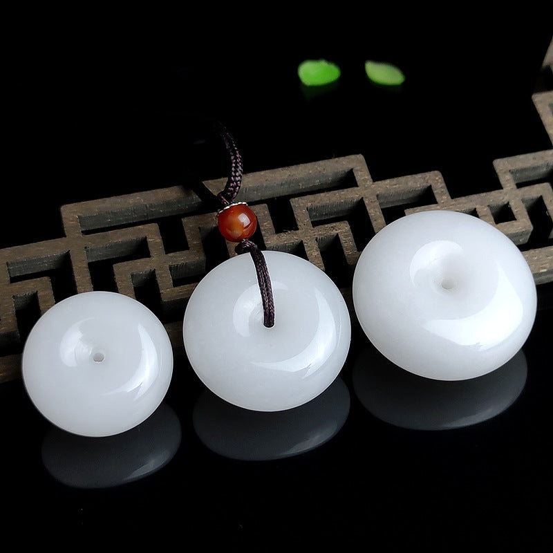 Round Hetian White Jade Peace Buckle Blessing Necklace Pendant - Image 4