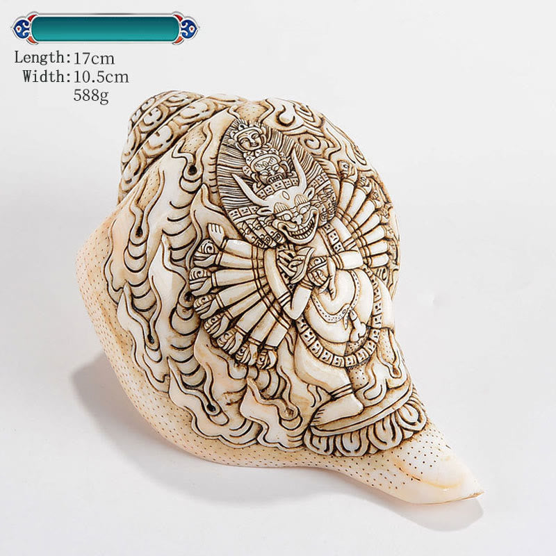 Tibetan Handmade Engraved Shankha Buddha Avalokitesvara Conch Shell Wealth Decoration - Image 15