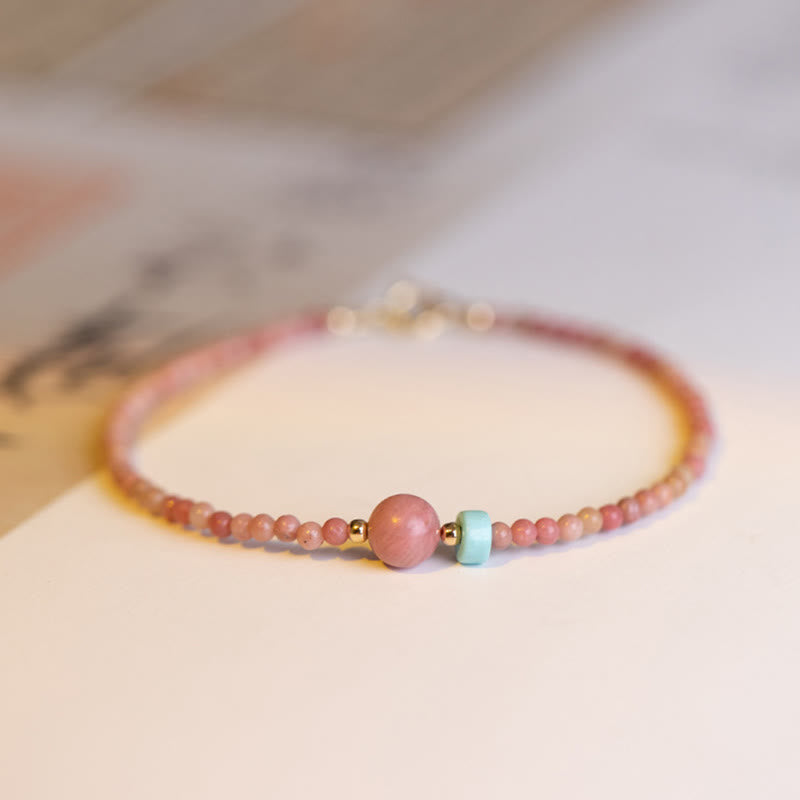 14K Gold Plated Natural Rhodonite Loving Energy Chain Bracelet - Image 9