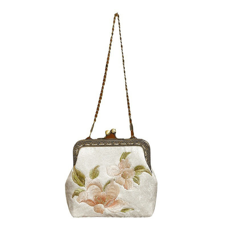 Orchids Oriental Cherry Butterfly Embroidery Metal Handle Handbag - Image 3