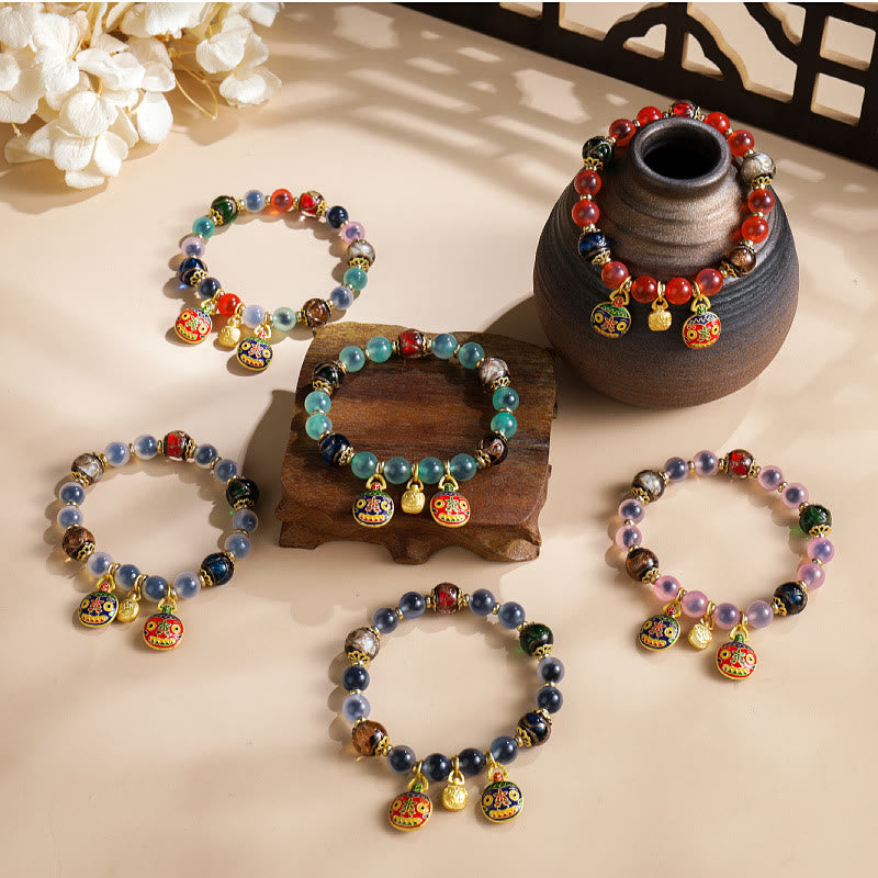 Colorful Candy Agate Gold Swallowing Beast Family Liuli Glass Bead Strength Bracelet