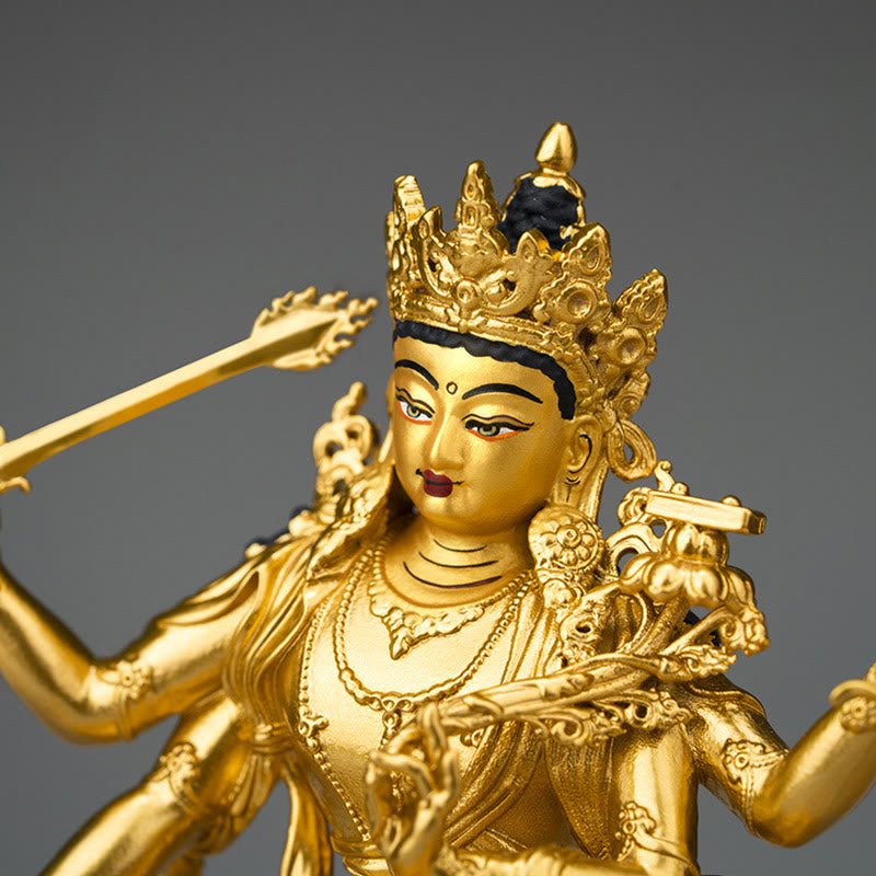 Four-armed Manjusri Bodhisattva Gold Figurine Compassion Serenity Copper Statue Home Decoration - Image 2