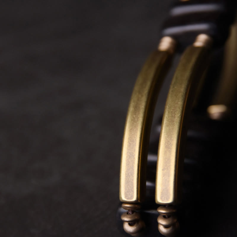Tibetan Ebony Wood Brass Copper Balance Double Layer Bracelet - Image 8