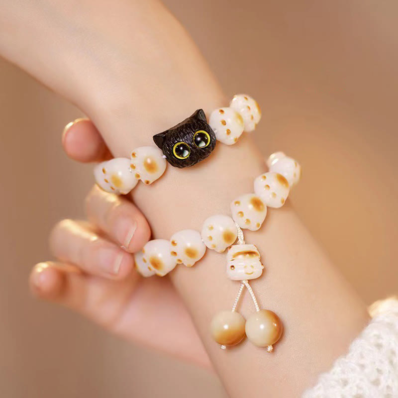 Natural Bodhi Seed Red Sandalwood Lovely Paw Lucky Cat Peace Bracelet - Image 3
