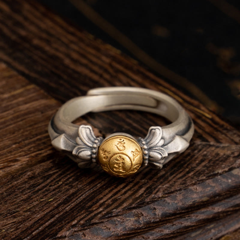 925 Sterling Silver Manjusri Mantra Om Mani Padme Hum Peace Adjustable Ring