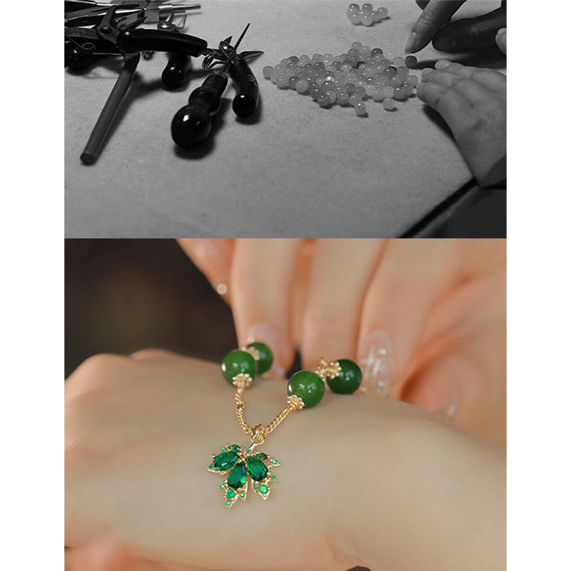 14k Gold Plated Green Chalcedony Maple Leaf Courage Strength Bracelet - Image 12