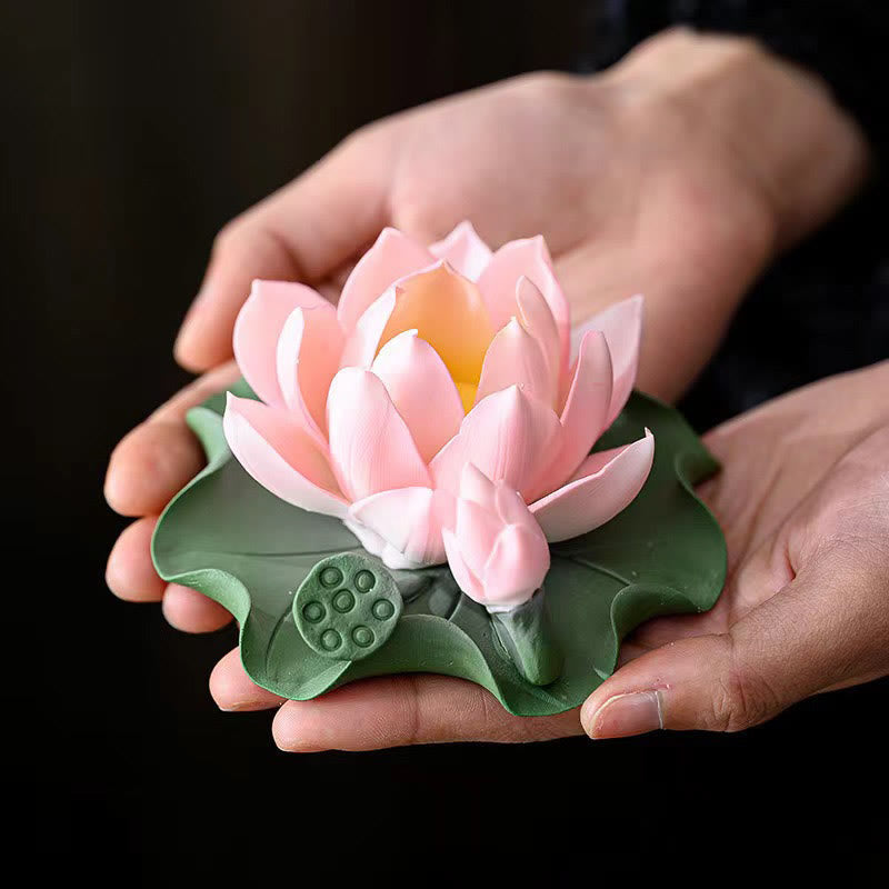 Lotus Flower Leaf Pod Spiritual Healing Ceramic Stick Incense Burner Decoration - Image 8