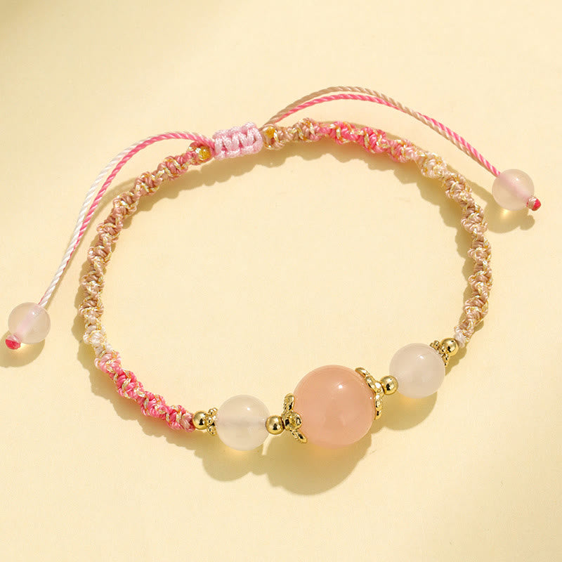 Strawberry Quartz Pink Crystal Prehnite White Agate Bead Healing Rope Bracelet - Image 9