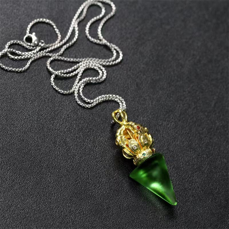 Tibetan Dorje Vajra 4 Prong Lotus Liuli Crystal Strength Necklace Pendant - Image 11