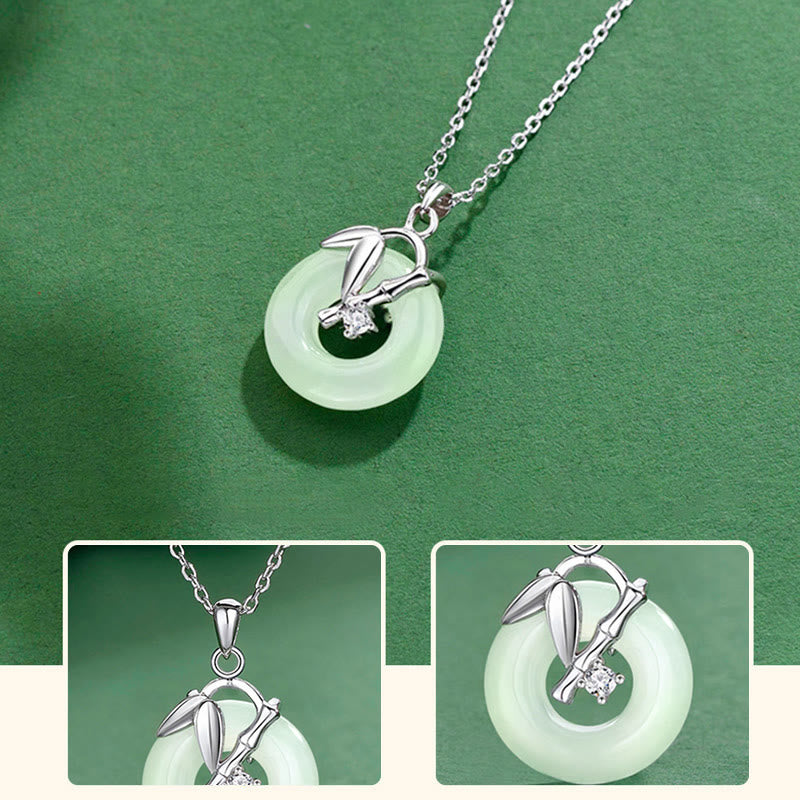 925 Sterling Silver Hetian Jade Bamboo Leaf Peace Buckle Prosperity Necklace Pendant - Image 4