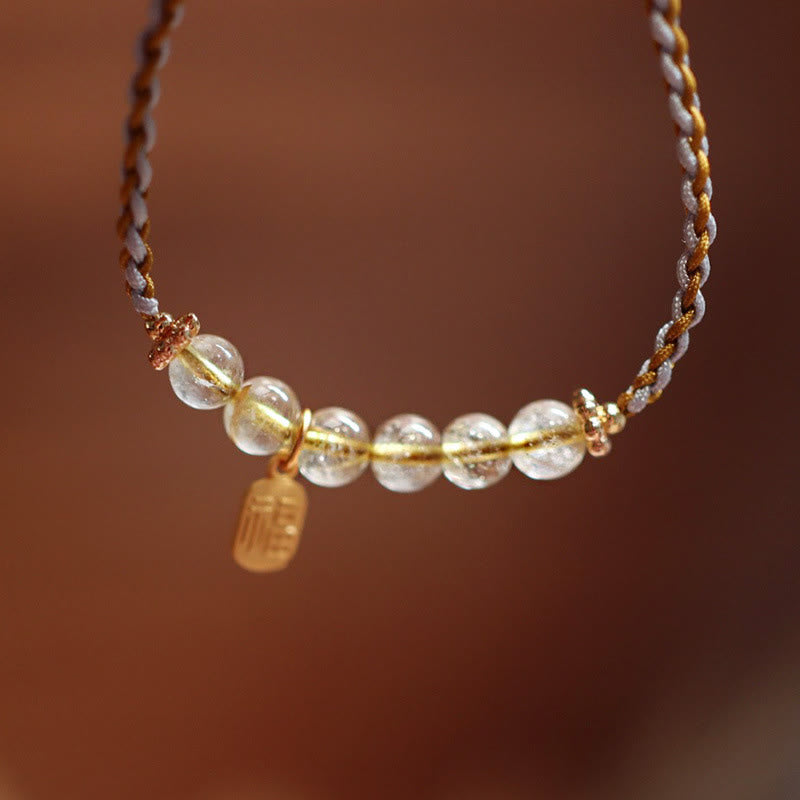 925 Sterling Silver Natural Jade Gourd Rutilated Quartz Fu Character Luck Braid Bracelet - Image 9