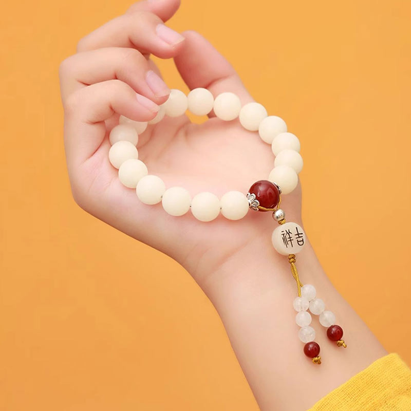 Bodhi Seed Red Agate Black Obsidian Pink Crystal Rutilated Quartz Peace Wrist Mala Bracelet - Image 4