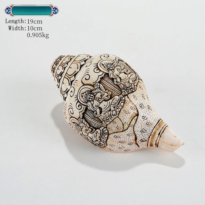 Tibetan Handmade Engraved Shankha Buddha Avalokitesvara Conch Shell Wealth Decoration - Image 21