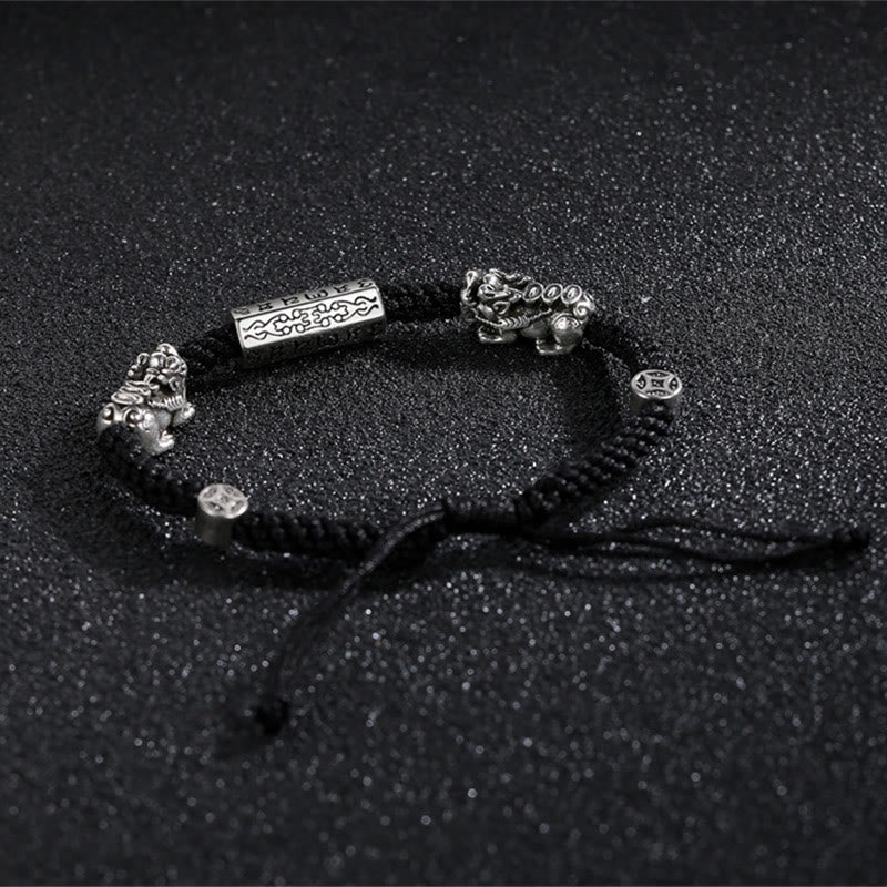 Double PiXiu Feng Shui Copper Coin Om Mani Padme Hum String Bracelet - Image 7