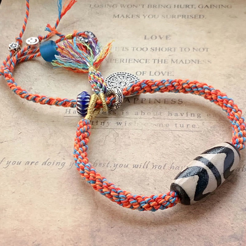 Tibetan 925 Sterling Silver Om Mani Padme Hum Handmade Dzi Bead Protection Braid Bracelet - Image 6