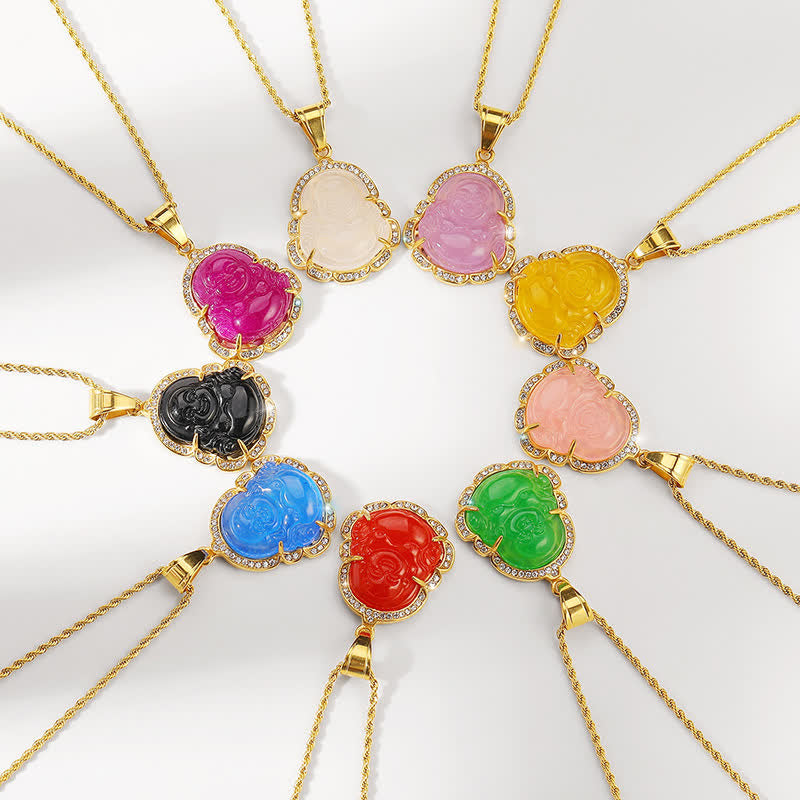 18K Gold Filled Laughing Buddha Jade Luck Necklace Chain Pendant - Image 5