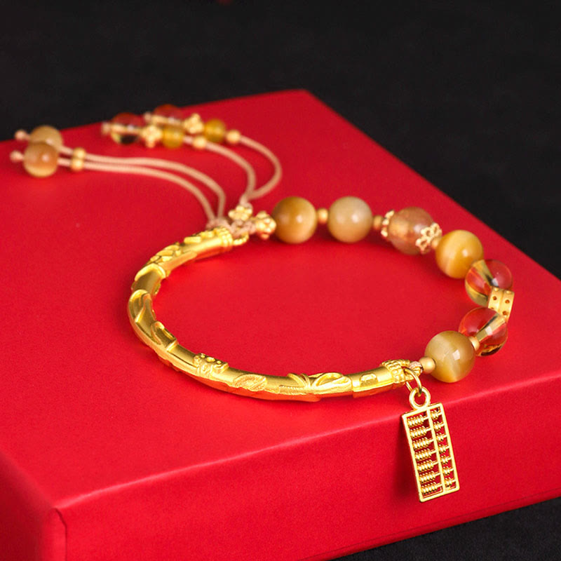 Natural Tiger Eye Citrine Abacus Charm Protection Bracelet - Image 4