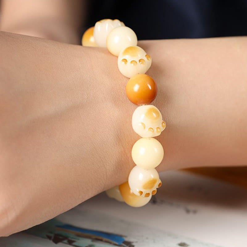 Natural Bodhi Seed Sandalwood Lucky Cute Cat Head Paw Claw Peace Bracelet - Image 19