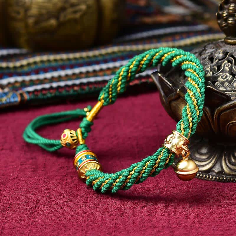 Tibetan Handmade Luck Protection Thangka Prayer Wheel Bell Charm Braid String Bracelet - Image 19