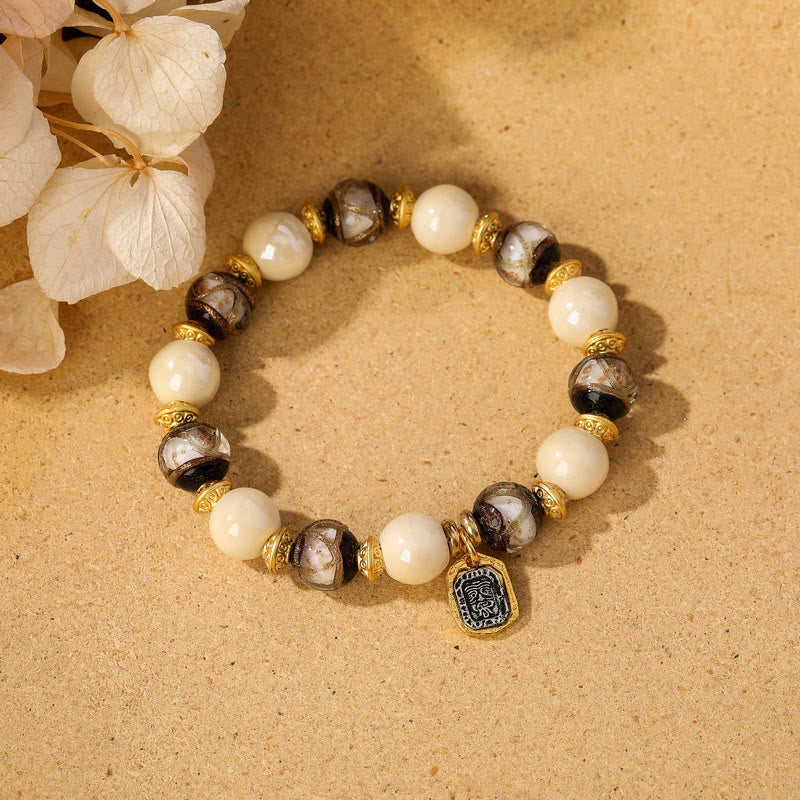 Tibetan Zakiram Goddess of Wealth Charm Liuli Glass Incense Ash Porcelain Bead Protection Bracelet - Image 15