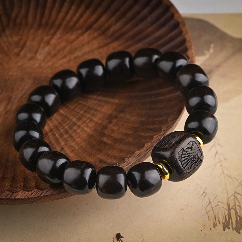 Tibetan Ebony Wood Barrel Beads Lucky And Treasure Balance Bracelet - Image 2