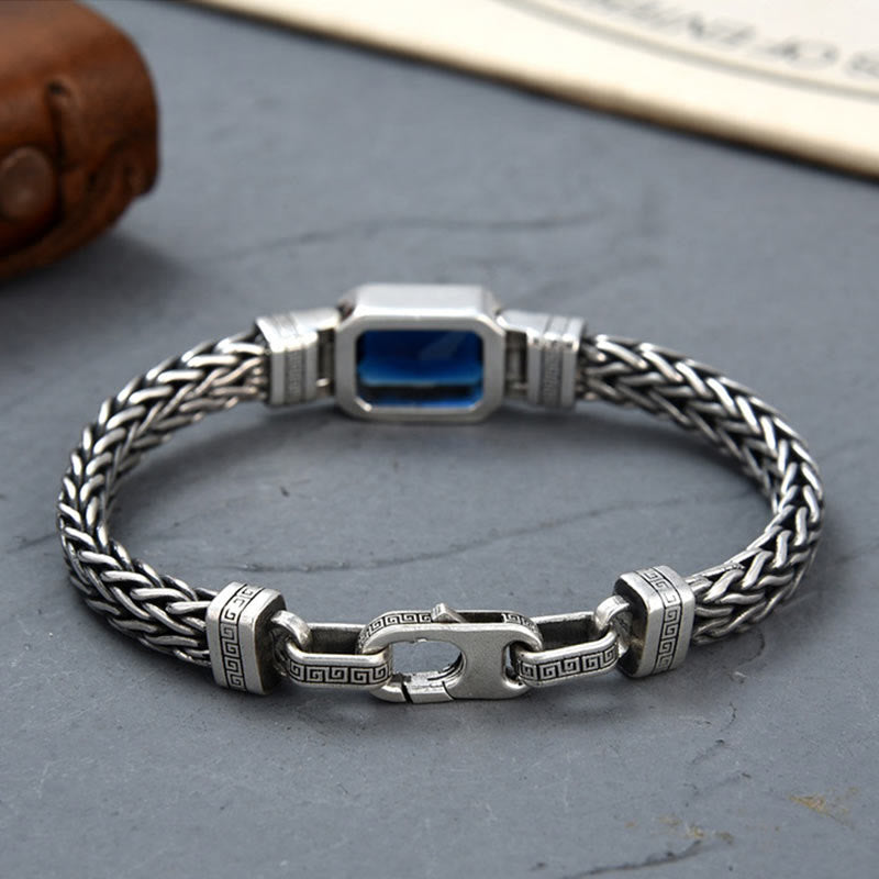 Retro Blue Acrylic Dragon Keel Braided Design Healing Wealth Buckle Bracelet - Image 8
