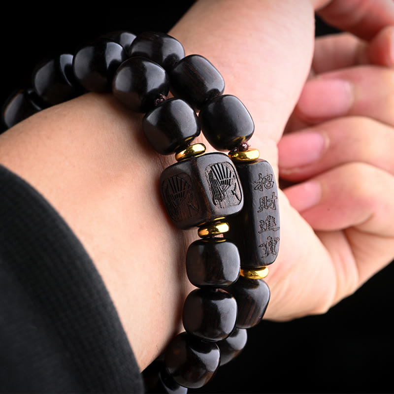Tibetan Ebony Wood Barrel Beads Lucky And Treasure Balance Bracelet - Image 17