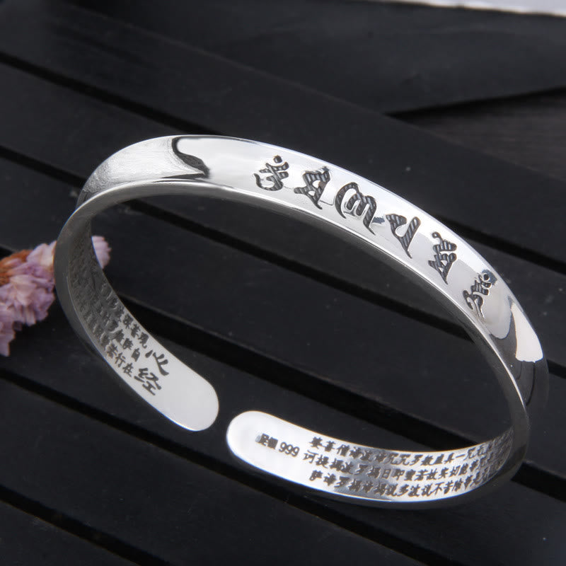 999 Sterling Silver Om Mani Padme Hum Heart Sutra Love Peace Bracelet Bangle - Image 3