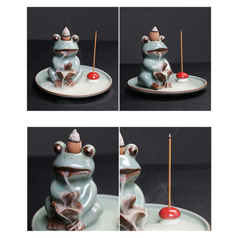 Meditation Frog Ceramic Lotus Healing Incense Burner - Image 12