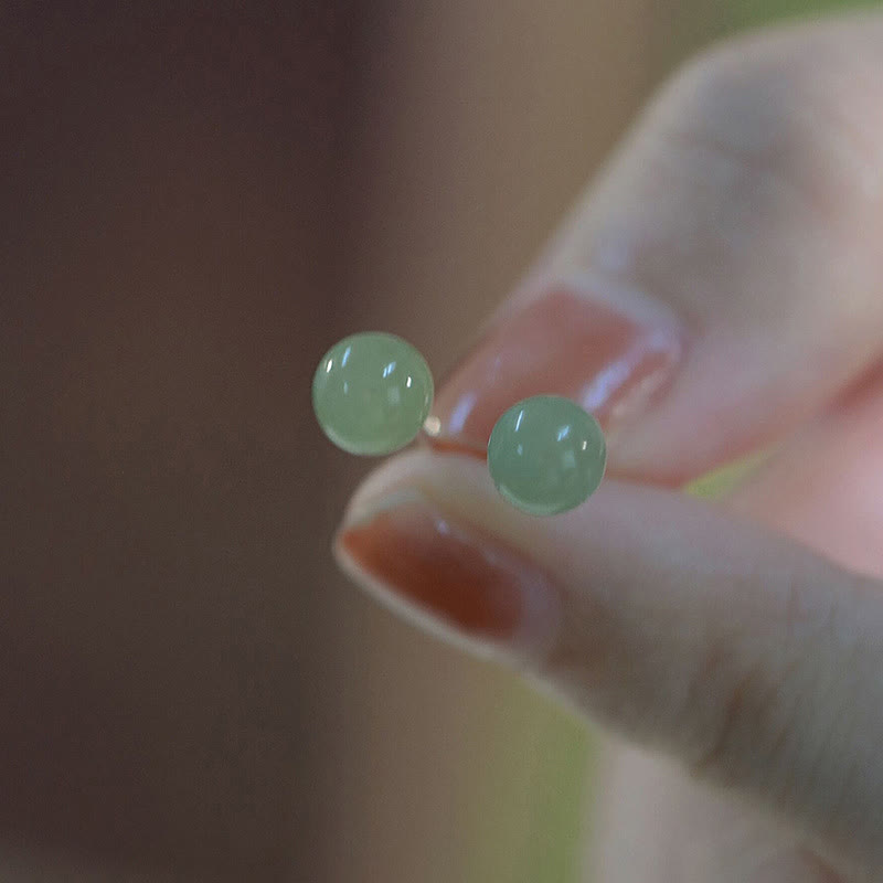 Round Jade Beaded Luck Stud Earrings