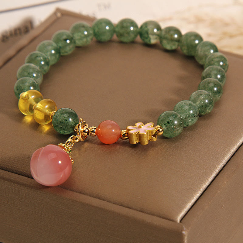 Natural Green Strawberry Quartz Love Peach Charm Bracelet - Image 6