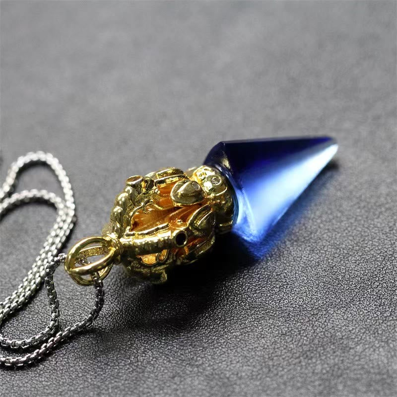 Tibetan Dorje Vajra 4 Prong Lotus Liuli Crystal Strength Necklace Pendant - Image 3