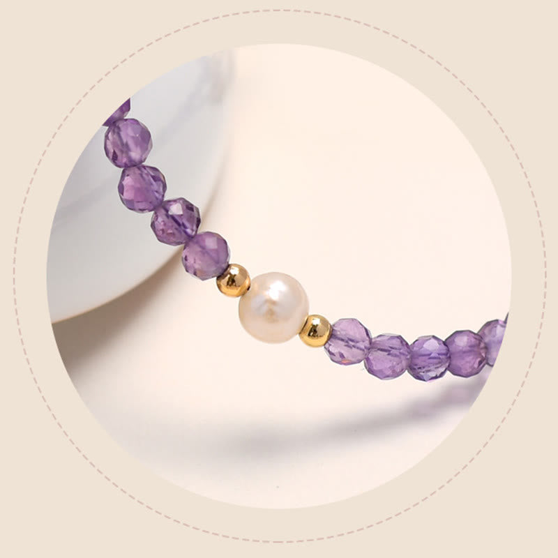 14K Gold Plated Amethyst Crystal Healing Double Layer Chain Bracelet - Image 7