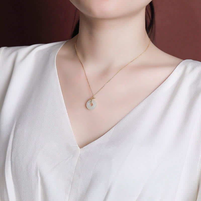 925 Sterling Silver Natural Hetian Jade Ginkgo Leaf Peace Buckle Luck Necklace Pendant - Image 5