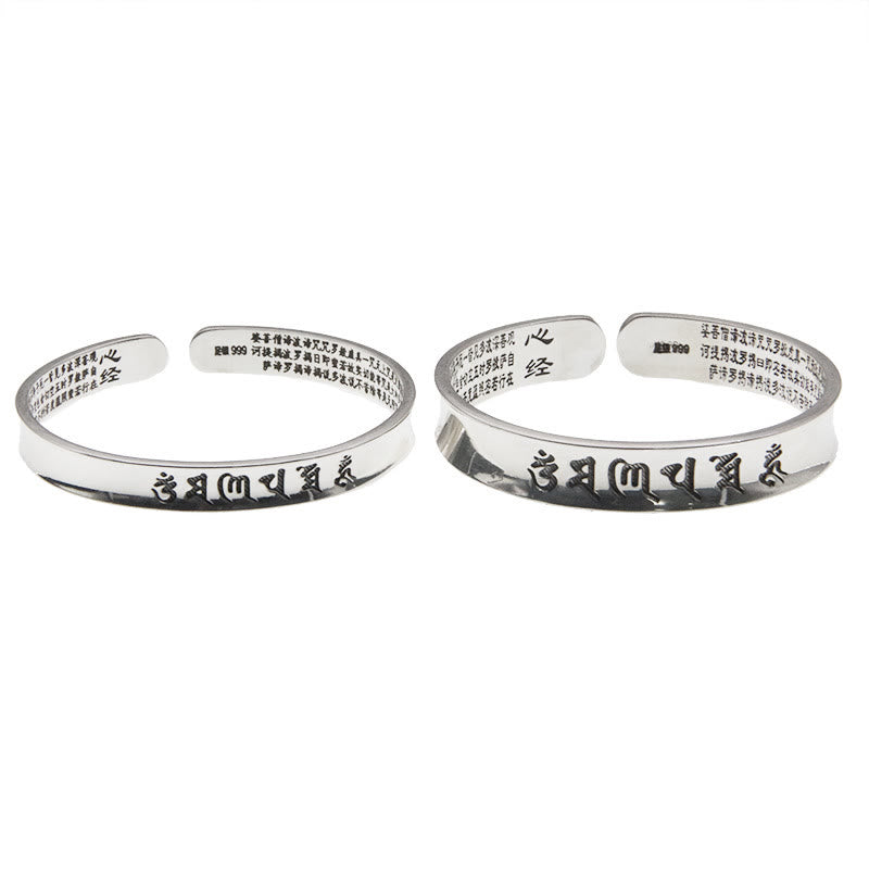 999 Sterling Silver Om Mani Padme Hum Heart Sutra Love Peace Bracelet Bangle - Image 8