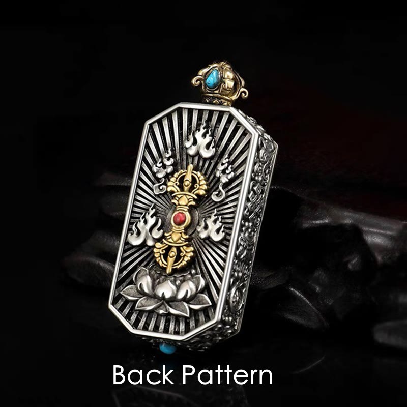 Tibetan Om Mani Padme Hum Carved Dorje Vajra Rotatable Lotus Pattern Purity Rope Necklace Pendant - Image 2