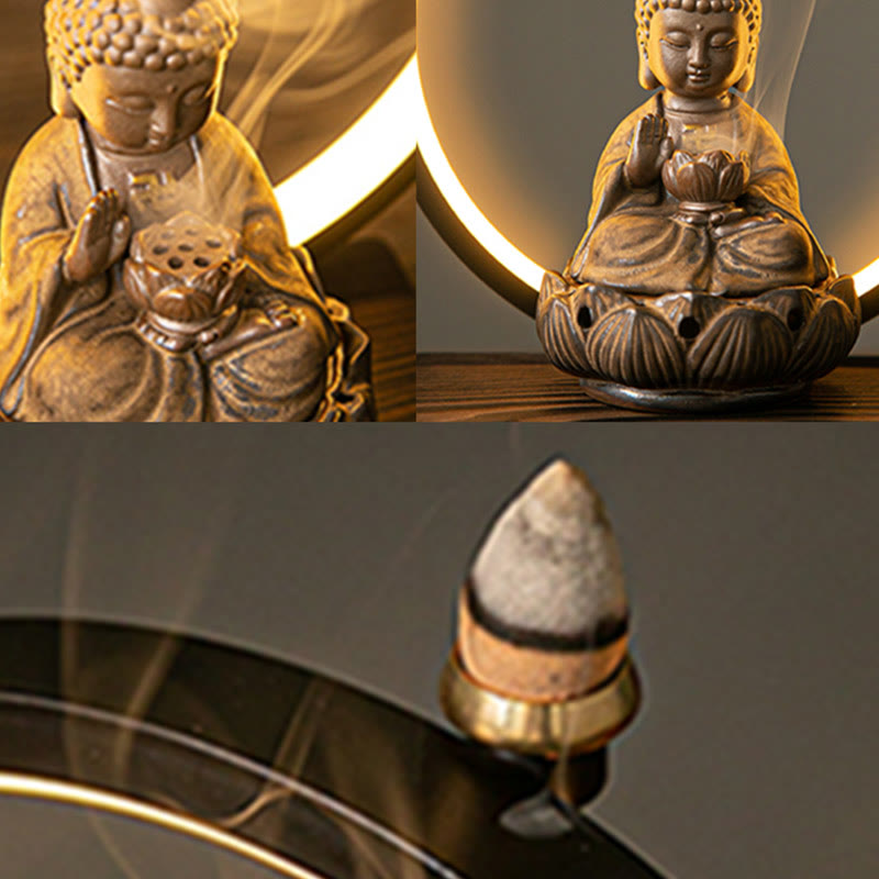 Buddha Lotus Backflow Smoke Fountain Ceramic Blessing Incense Burner With Light Decoration - Image 15