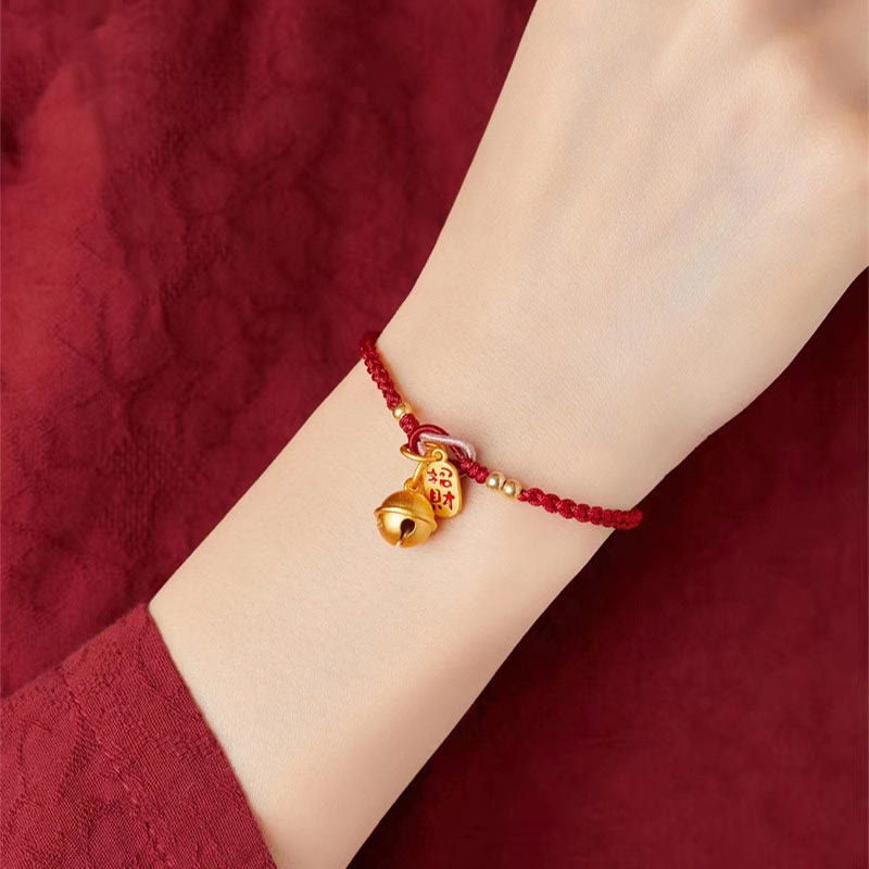 Handmade Fu Character Charm Luck Happiness Bell Red Rope Bracelet - Image 6