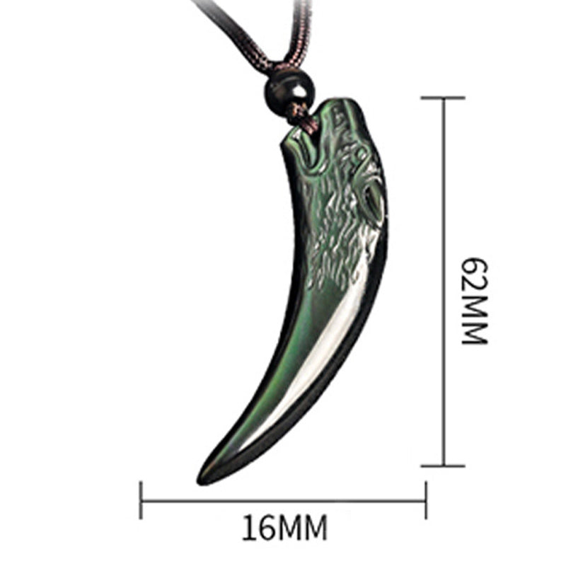 Natural Black Obsidian Ice Obsidian Rainbow Obsidian Wolf Tooth Pattern Strength Necklace Pendant - Image 13