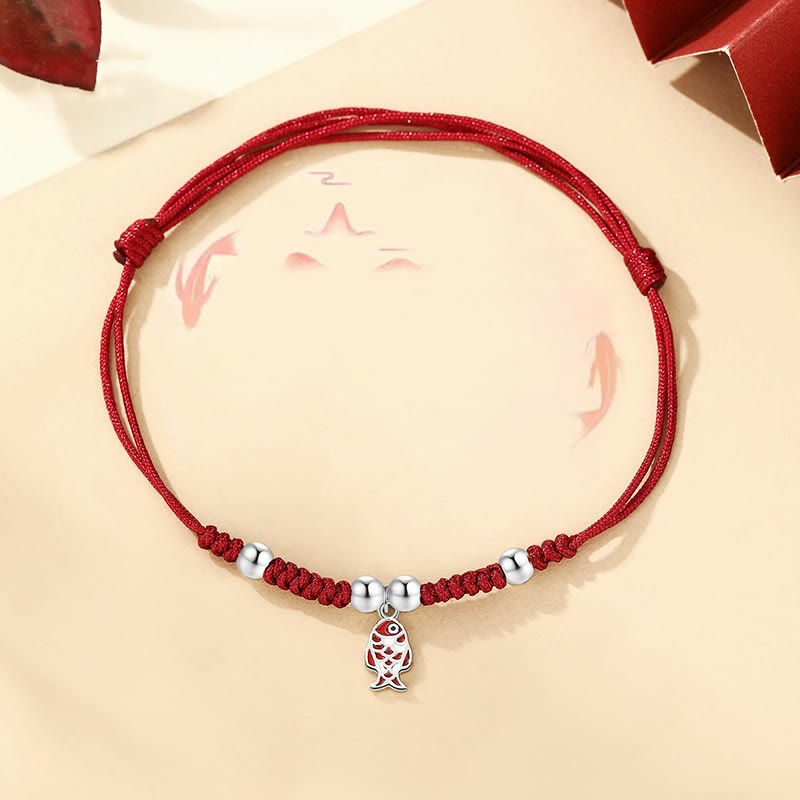 925 Sterling Silver Luck Koi Fish Wealth Handcrafted Braided Red Bracelet