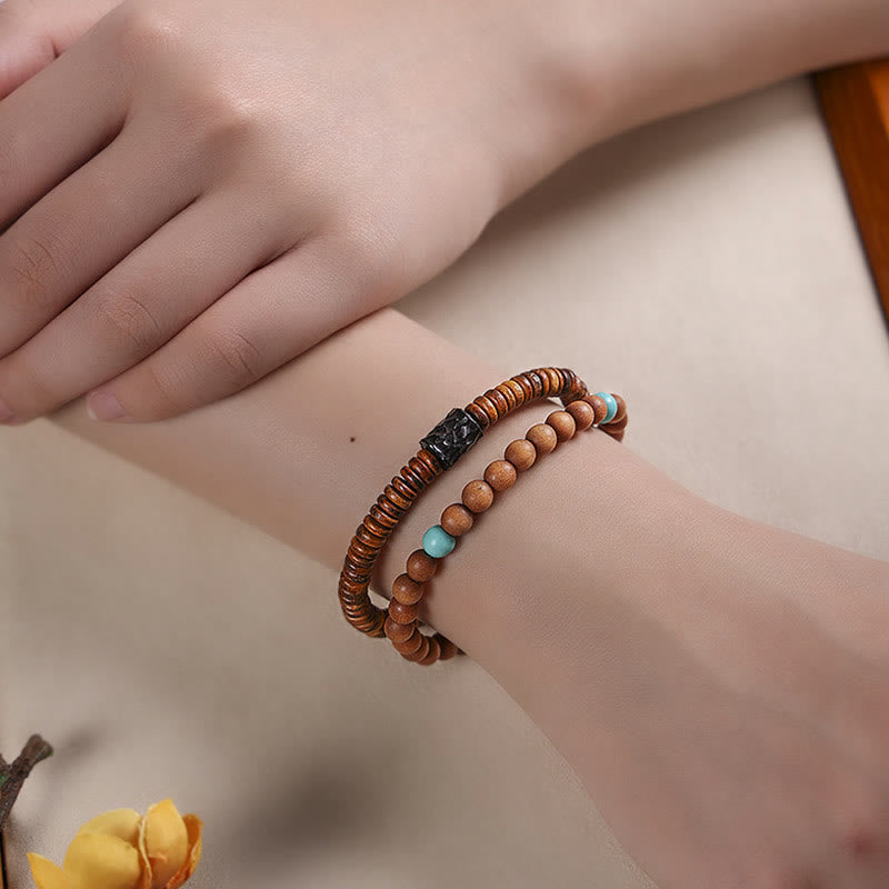 Sandalwood Turquoise Protection Double Wrap Bracelet - Image 4