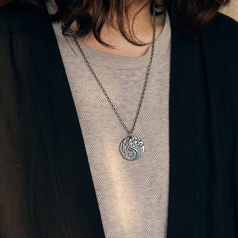 990 Sterling Silver Yin Yang Water and Fire Balance Necklace Pendant - Image 9