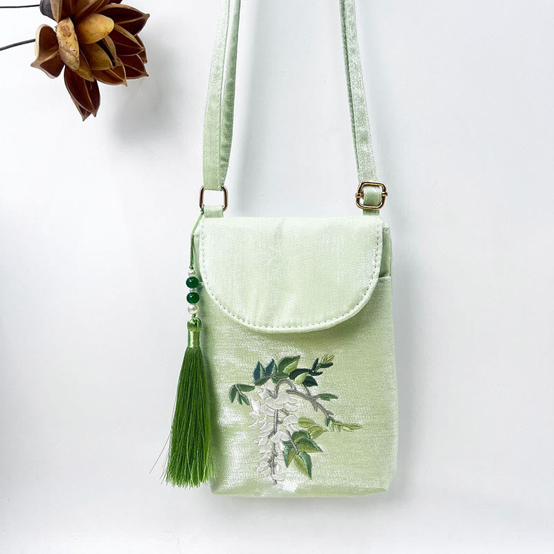 Small Embroidered Flowers Crossbody Bag Shoulder Bag Double Layer Cellphone Bag - Image 23