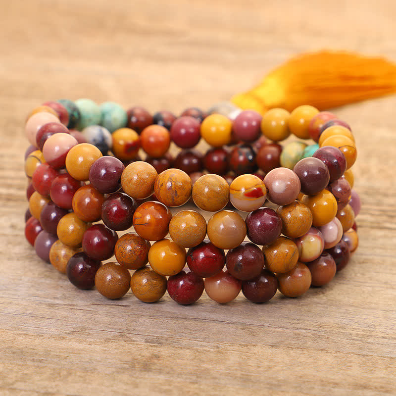 108 Mala Beads Mookaite Emotional Growth Bracelet Tassel Necklace Pendant - Image 10