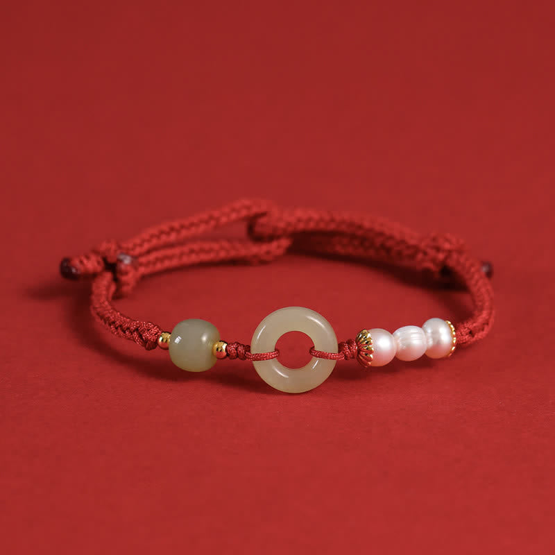 Natural Hetian Jade Pearl Peace Buckle Luck Bracelet - Image 12